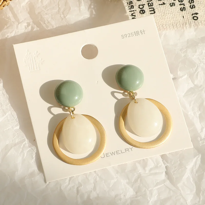 Woman Earrings Fashion Simple Drop Pendant Acrylic Metal Big Stone Women's Party Dating Jewelry Gifts | Украшения и