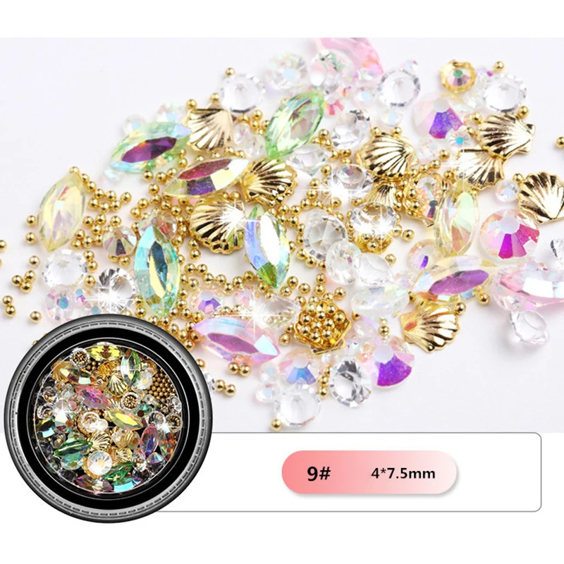 1 коробка Стразы для ногтей золотые розовые металлические бусины на заклепках