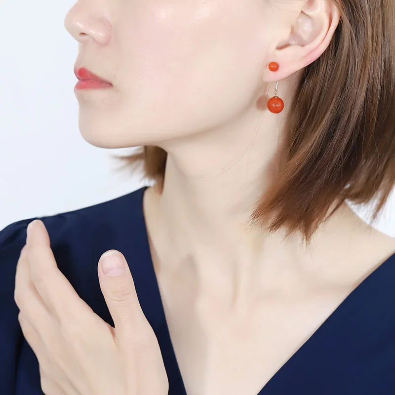 

DAIMI Gemstones Persimmon Red Southern Red Agate Earrings Female Natural 14k Gold Filled Jade Earrings Custom