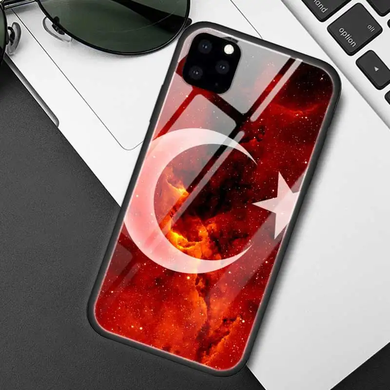 Турция турецкий чехол с флагом для Apple iphone 11 Pro XR XS Max X 7 8 6 6S Plus закаленное стекло+ черный силиконовый чехол для телефона Coque Sac