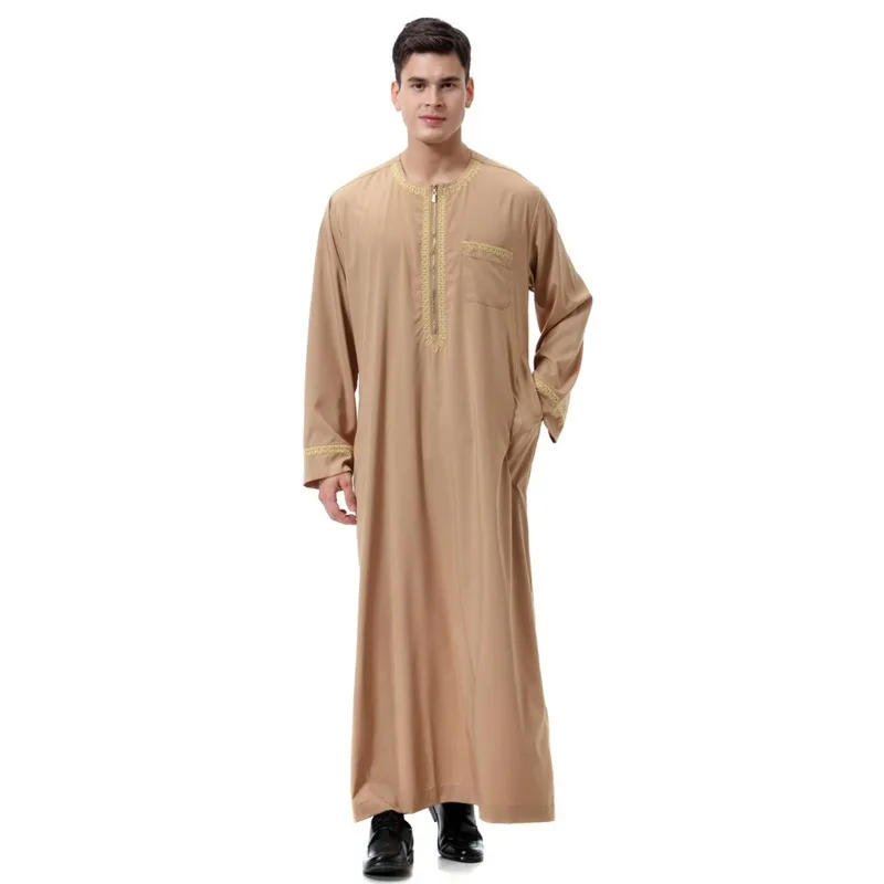 2021 new New Men's islamic clothing Embroidery Muslim abaya moroccan saudis arab Caftan dubai Thobe turkish robes for male