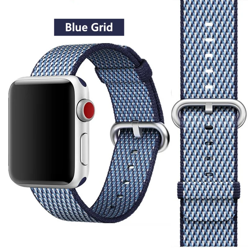Blue Grid 26 Ремешок EIMO Nato для apple watch, ремешок 44 мм, 40 мм, apple watch 5, 4, 3, 2, iwatch, ремешок 42 мм, 38 мм, плетеный нейлоновый браслет correa, ремешок для часов - Цвет ремешка: Blue Grid 26