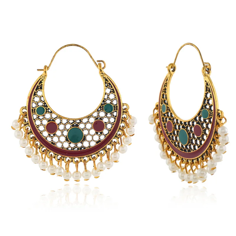 Женские индийские серьги Jhumka из Египта большие геометрические с жемчугом и
