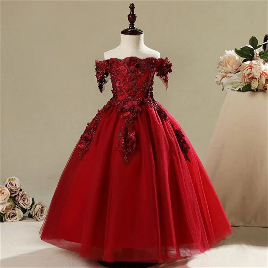 

Flower Girl Dress Applique Fluffy Tulle Princess Pageant Ball Gown Bead Decoration Girl Birthday Party Holy Communion Dress