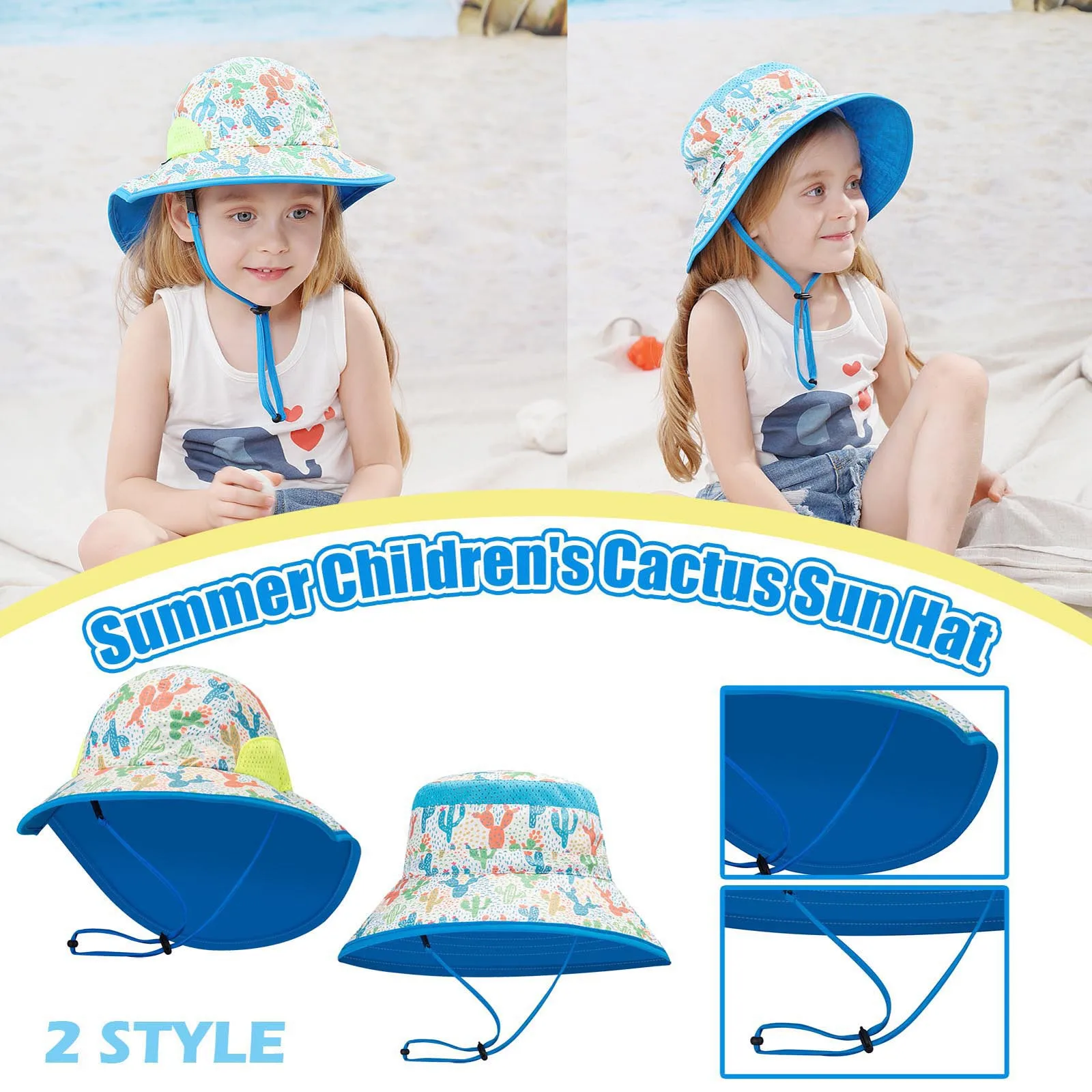 

Toddler Kids Summer Hat Cactus Print Outdoor Children Neck Guard Sun Beach Cap baby muts newborn baby hat summer children's hat