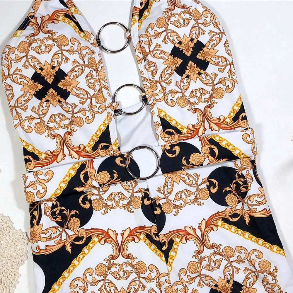 Вигорашелли Сексуальный купальник с глубоким V-образным вырезом для женщин, винтажный купальник-монокини с принтом кольца, купальный костюм для плавания в 2020 году.