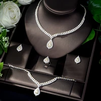 hibride trendy cubic zirconia jewelry sets for women 2 tones water drop shape bridal weeding set accessorios mujer n 262