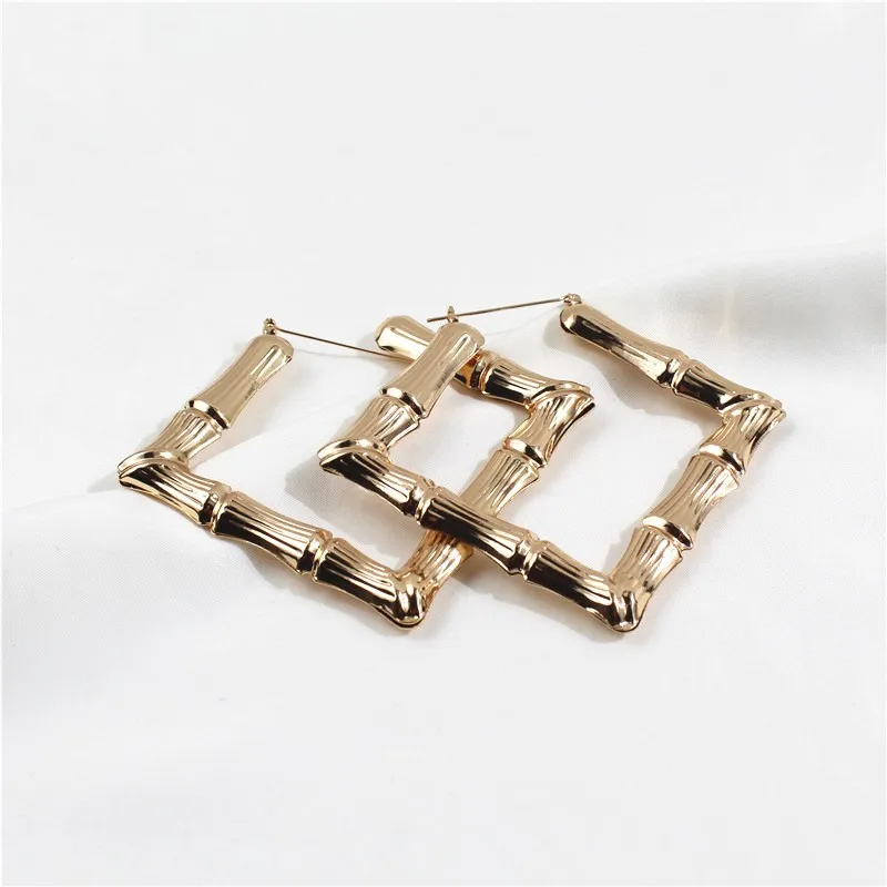Женские серьги-кольца в стиле хип-хоп золотые металлические большие квадратные