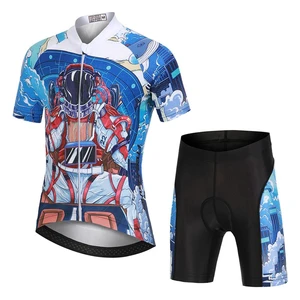 Quick-dry Childrens Cycling Jersey Set Breathable Kids Bicycle Clothing MTB Riding Jersey Short Sleeve Cartoon Bike Suits