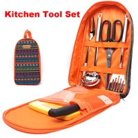 travel camping kitchen utensil set portable outdoor cooking grilling utensils for bbq camp hiking cookware storage organizer bag