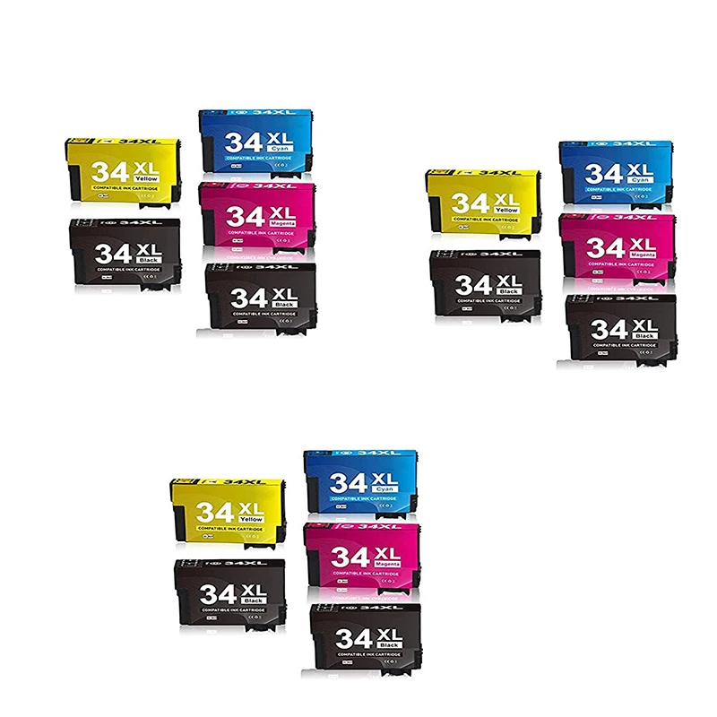 Ink Cartridges 34XL 34 XL Work with Epson Workforce Pro WF3720 WF3725 WF-3720 WF-3725 WF-3720DWF WF-3725DWF Printer