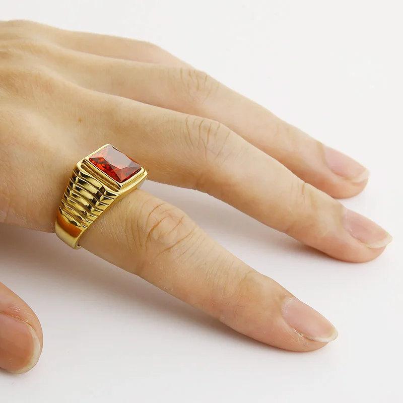 Valily Jewelry Для женщин кольцо Нержавеющая сталь цвета: золотистый, красный/черный камень кубический цирконий Кольца для Для мужчин обручальное кольцо с простыми линями кольца