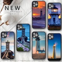 lighthouse seaside scenery phone case matte transparent for iphone 7 8 11 12 plus mini x xs xr pro max cover