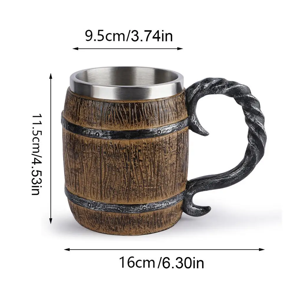 

450ml Beer Mug Simulation Wooden Barrel Beer Cup Double Wall Drinking Mug Metal Insulated Drinking Bar Supplies