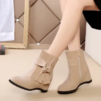 autumn and winter ladies boots ladies suede pu leather zipper low heel boots fashion women shoes