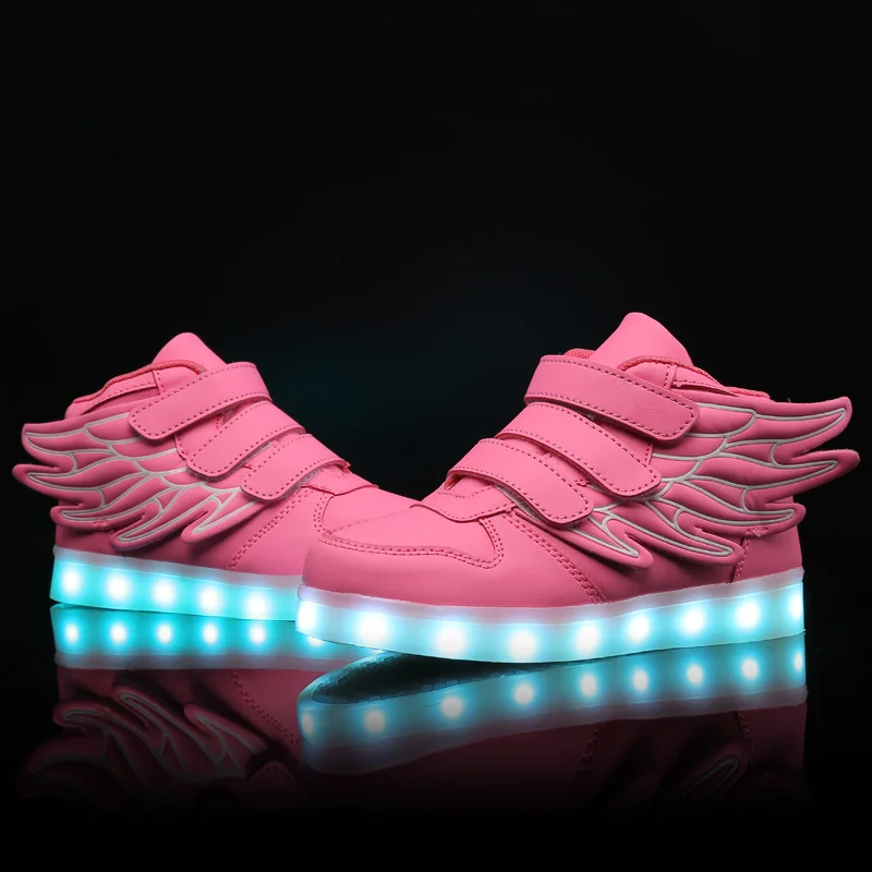 2018 Fashion Pink USB Charging Led Children Shoes With Light Up Kids Casual Boys&ampGirls Luminous Sneakers Glowing Shoe Hook&ampLoop |