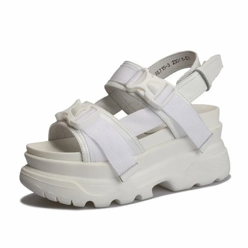 Летние белые женские повседневные сандалии из натуральной кожи криперы на