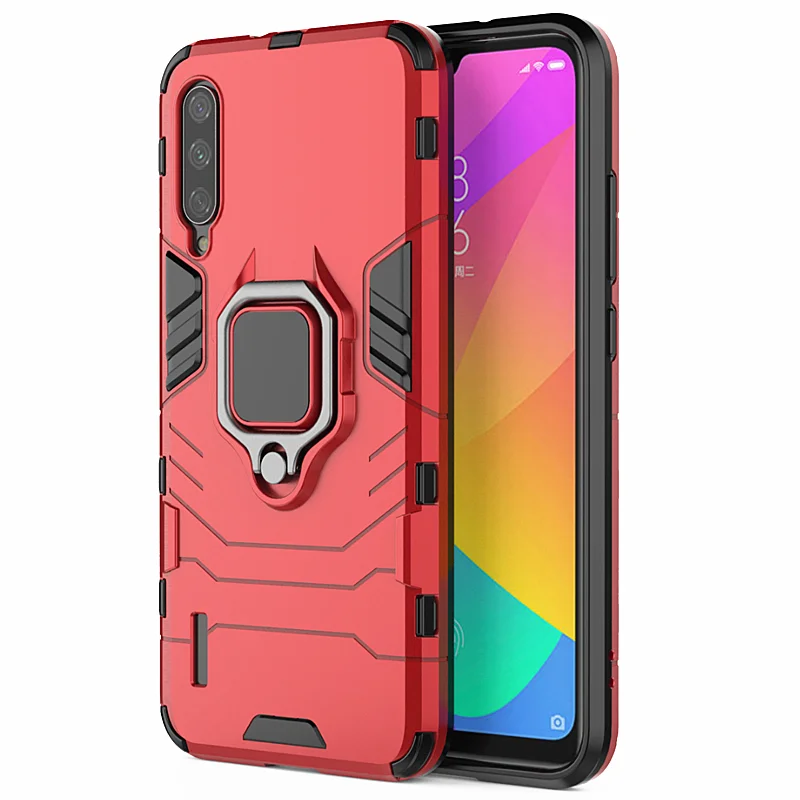Ring red Xiaomi Mi 9 Lite A3 Lite Гибридный противоударный бронированный автомобильный чехол для телефона с кольцом-подставкой для Mi A3Lite 9 Lite CC9 CC9E чехол-Кобура - Цвет: Ring red