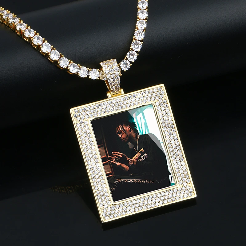 VIP CZP0236 New Custom Photo Memory Square Solid Medallions Crystal Pendant Necklace For Women Men Hip Hop Jewelry | Украшения и