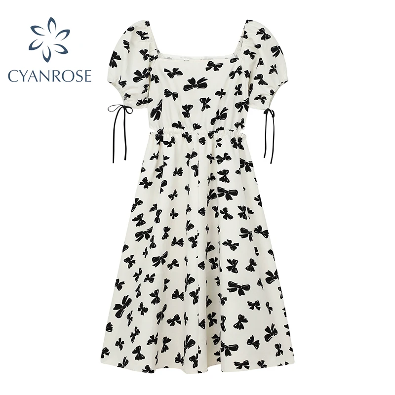 Женское платье с завязкой на талии корейское летнее квадратным вырезом и