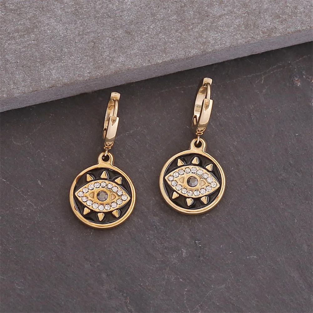

10 pcs Geometry Round Hoop Earrings Stainless Steel Evil Eye Engagement Wedding Graceful Accessories Fashion Earrings Wholesale