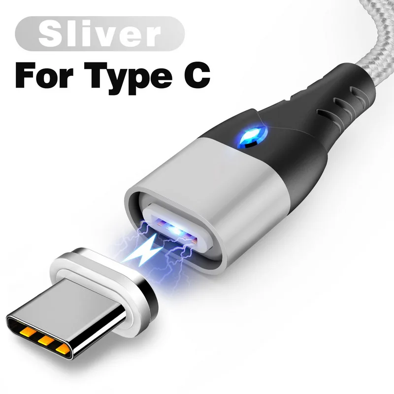 For Type C Sliver 2 м Магнитный кабель быстрой 3A для iPhone XS samsung Зарядное устройство Quick Charge 3,0 Micro Тип usb C магнит телефона для зарядки и передачи данных кабель - Цвет: For Type C Sliver