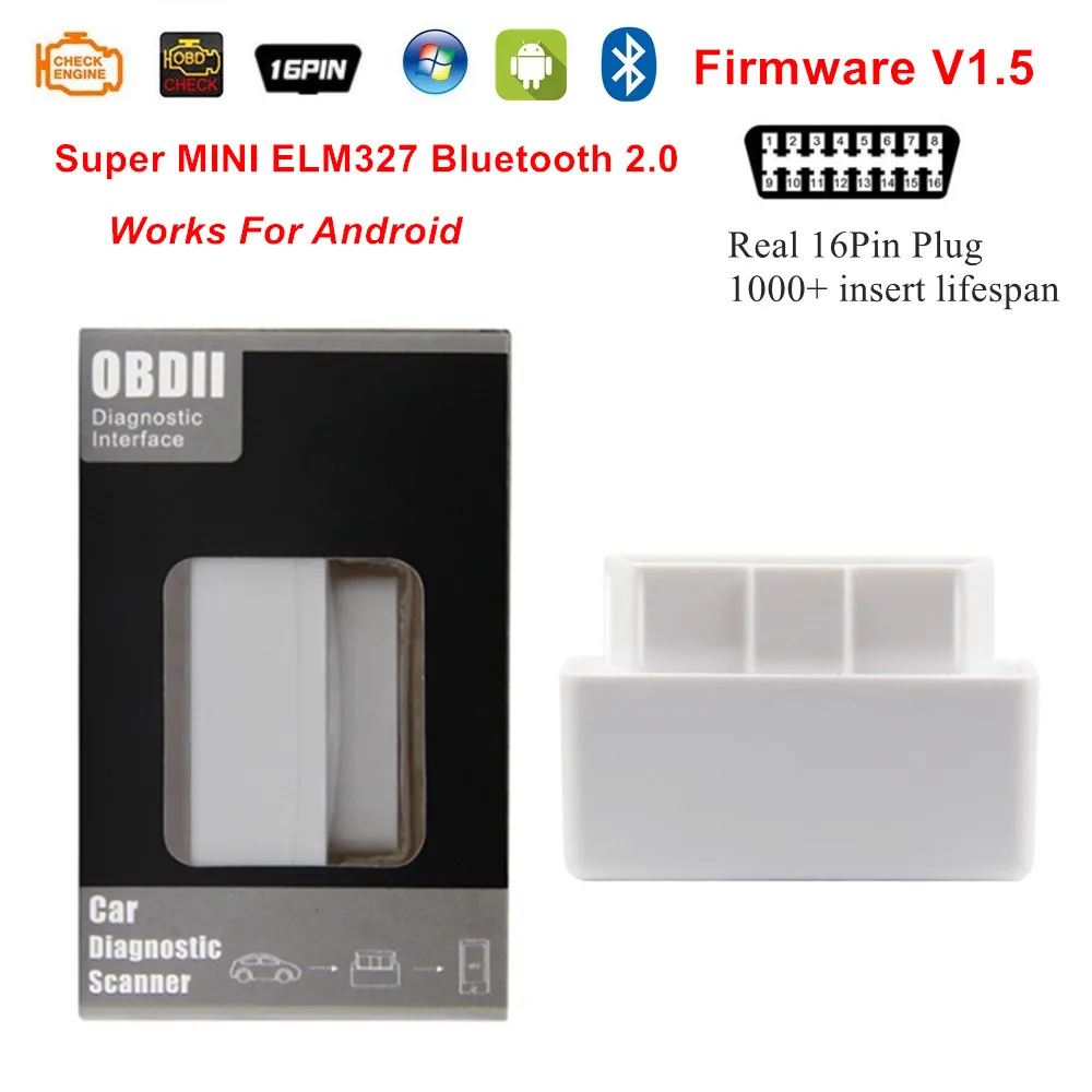 Новейший ELM327 V1.5 OBD2 сканер Bluetooth2.0 без чипа PIC18F25K80 для Android/Window Super MINI OBDII считыватель