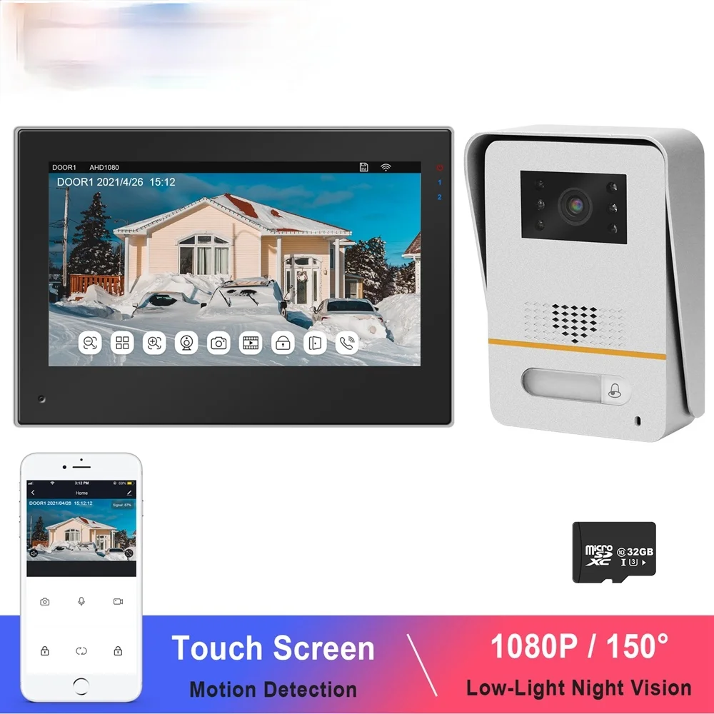 

Smart Life APP WIFI Video Intercom for Home Touch Screen Monitor Video Doorbell Camera 1080P Open 2 Lock Phone Message Push