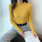 Осенние новые женские свитера с длинным рукавом тонкая водолазка эластичный матовый синий вязаный пуловер свитер Топы разноцветные