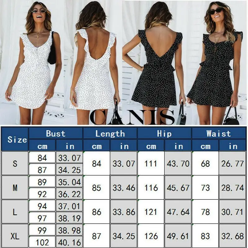 

ZITY Women's Summer Dresses Backless Boho Polka Dot Dress New arrival Ladies Sleeveless V-Neck Beach Mini Dress Sundress Skirts