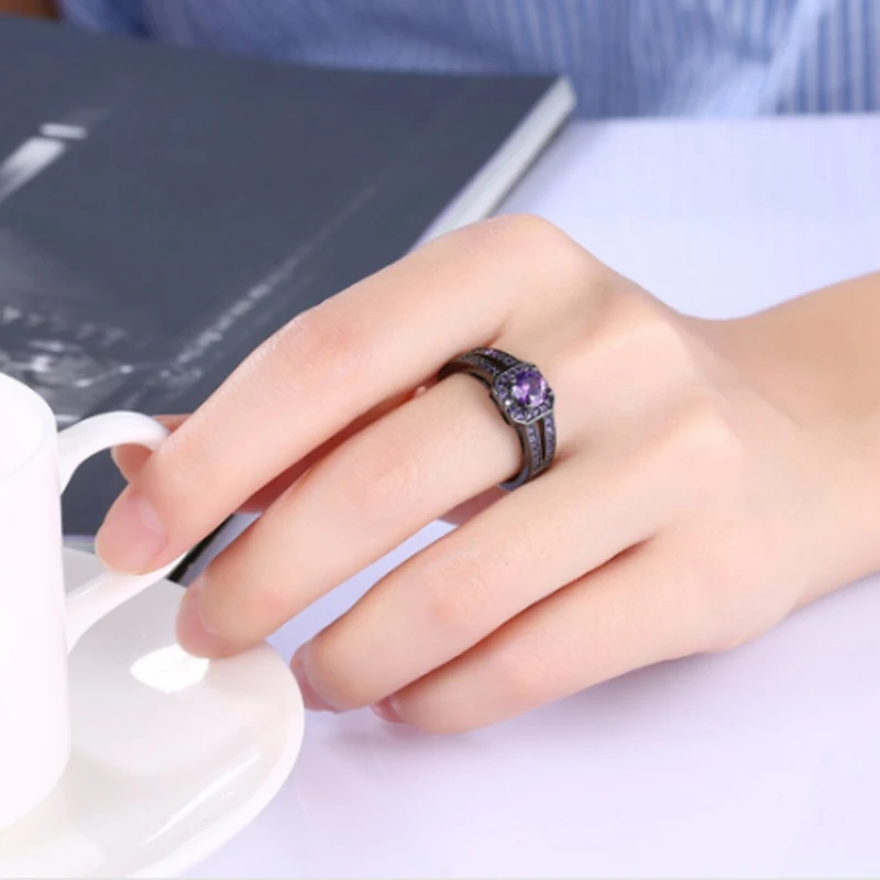 Garilina Vintage Jewelry Women's rings Blue purple black zircon Black Gun charm Party Ring Gifts R3004 | Украшения и