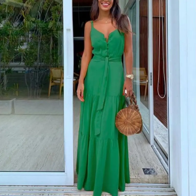 

Vestido slip dress compridas de polisters botos