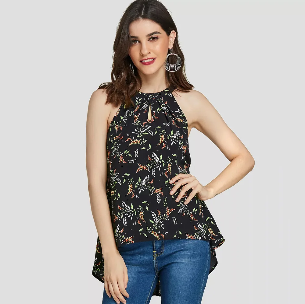 

Женская футболка без рукавов Y2K, плиссированная повседневная майка с цветочным принтом, элегантный укороченный топ из полиэстера для отдых...