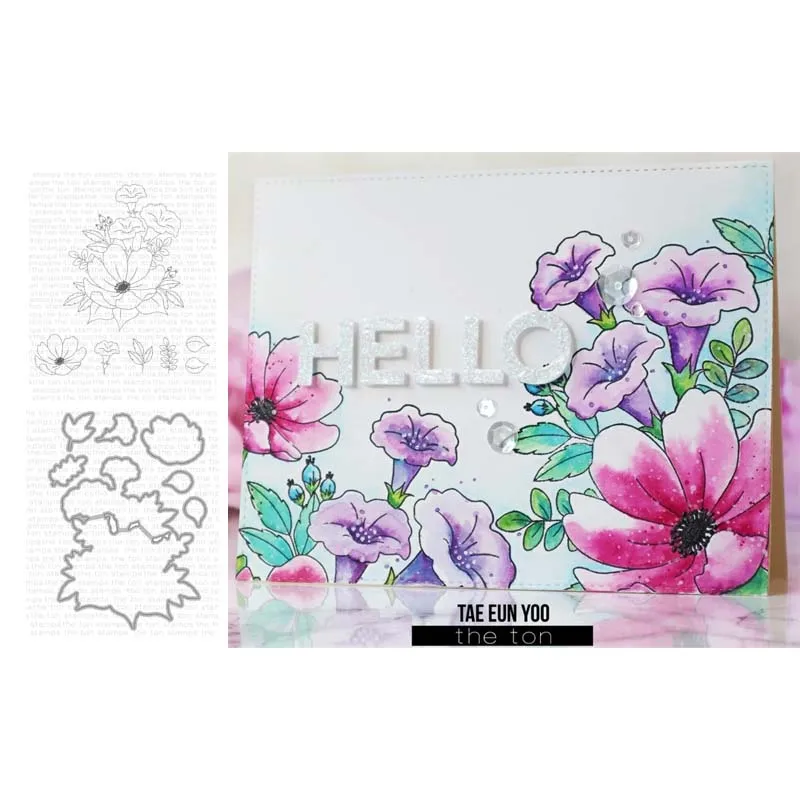 

HAPPY BIRTHDAY Flowers Metal Cutting Dies and Clear Stamps for Scrapbooking Craft Stencil Seal Sheet Decor Embossing Template