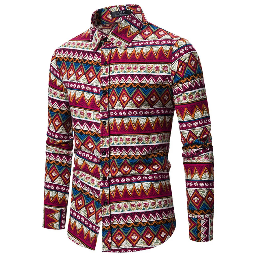 

Men's Ethnic Style Vintage Floral Printing Long Sleeve Loose Designer Shirts