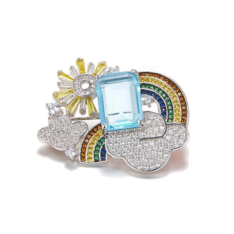 

Fashion Elegant Multicolor Zircon Rainbow Statement Brooches For Women's Clothing Luxury 925 Sterling Silver Suit Lapel Pins