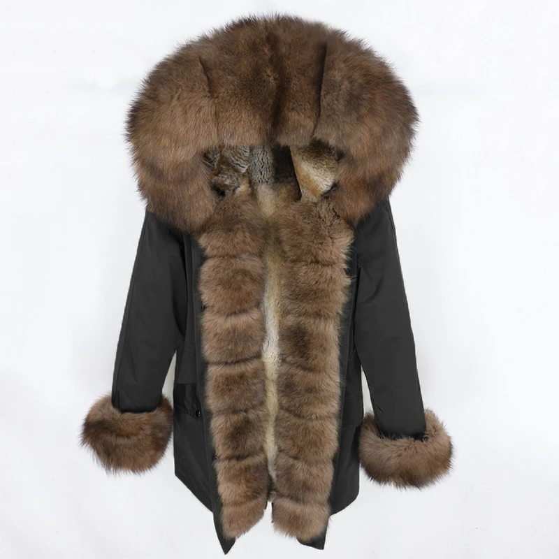 OFTBUY, водонепроницаемая парка, натуральное меховое пальто, зимняя куртка для женщин, воротник из натурального меха енота, капюшон, подкладка из натурального кроличьего меха, съемная