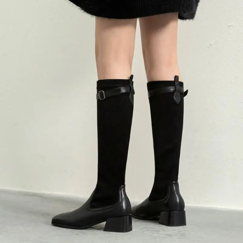 

KemeKiss Plus Size 31-43 Women Knee High Boots Patchwork Buckle Women Winter Long Boots Daily Fashion Cool Shoes Ladies