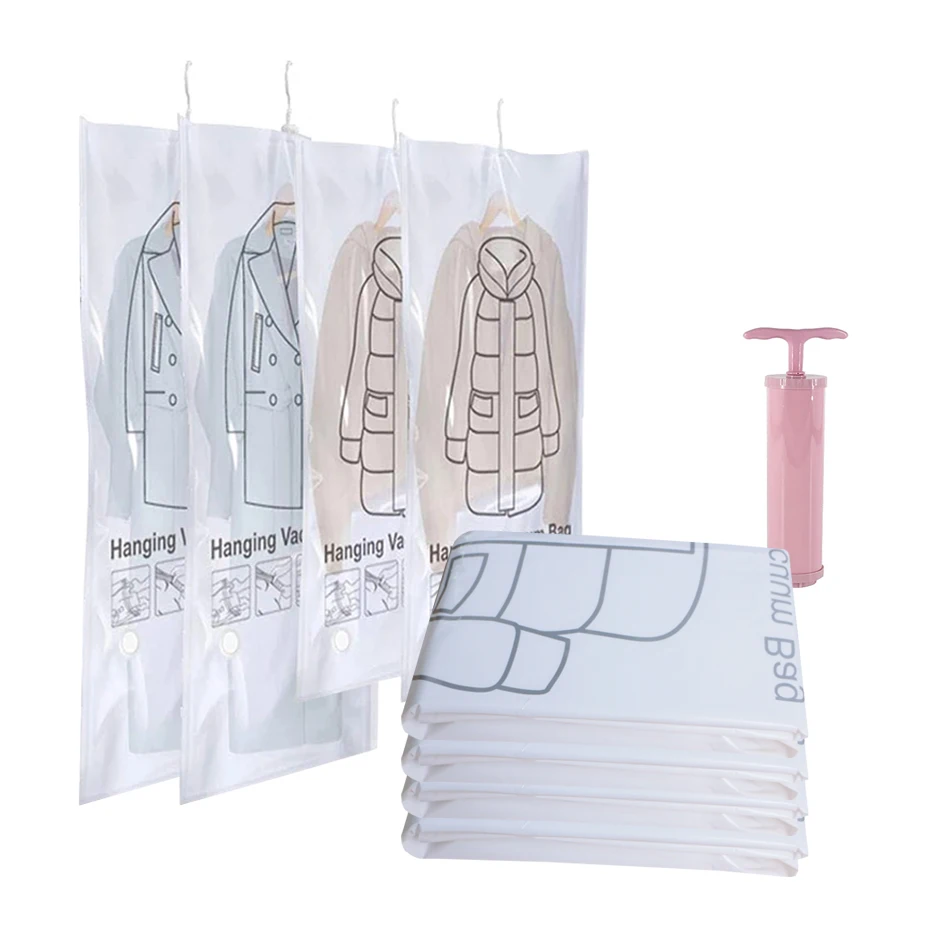 

Thicken Vacuum Sealing Storage Bags With Hanger Space Saver Hanging Organizers Closet Anti-Dust Covers for Storing Clothes