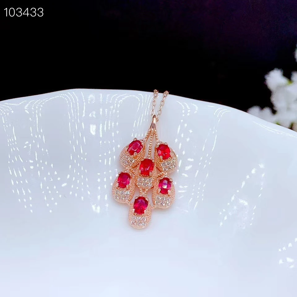 Изысканный кулон с красным Рубином серебро 925 пробы ожерелье для женщин на