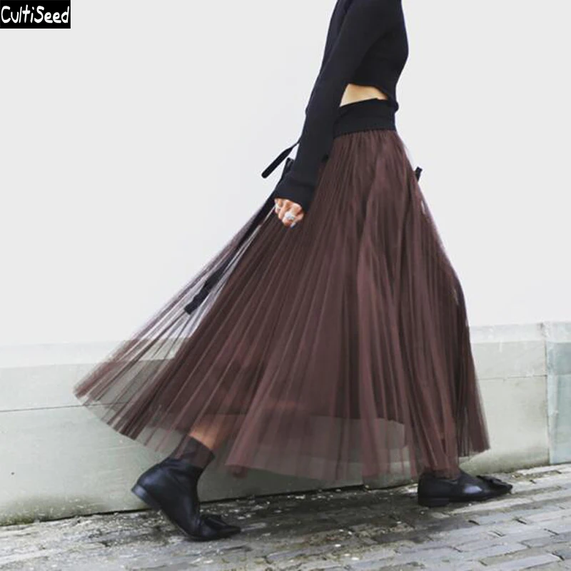 

Женская винтажная юбка из органзы Cultiseed, повседневная Однотонная юбка из органзы с эластичной резинкой на талии