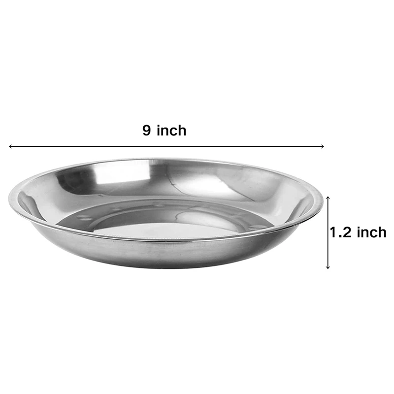 10 шт. круглых тарелок из нержавеющей стали 9-дюймовая обеденная тарелка для