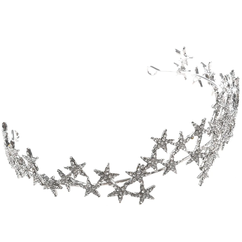 Серебряные стразы Звездные короны головной убор свадебные украшения для волос