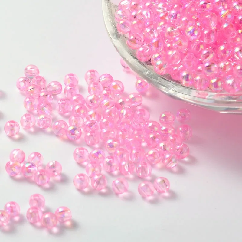 

500 g Eco-Friendly Transparent Acrylic Beads Round AB Color Pearl Pink 4mm Hole: 1.5mm about 14000pcs/500g