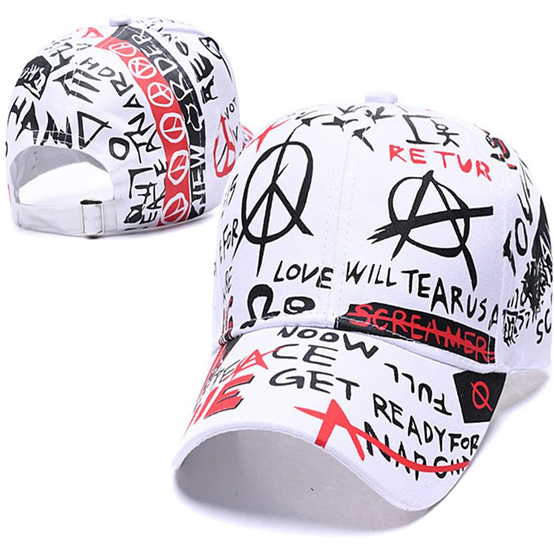 

Zomer Streetwear Graffiti Print Merk Baseball Cap Zwart Wit Hip Hop Gezicht Caps Voor Mannen Vrouwen Mode Bone Trucker Hoed