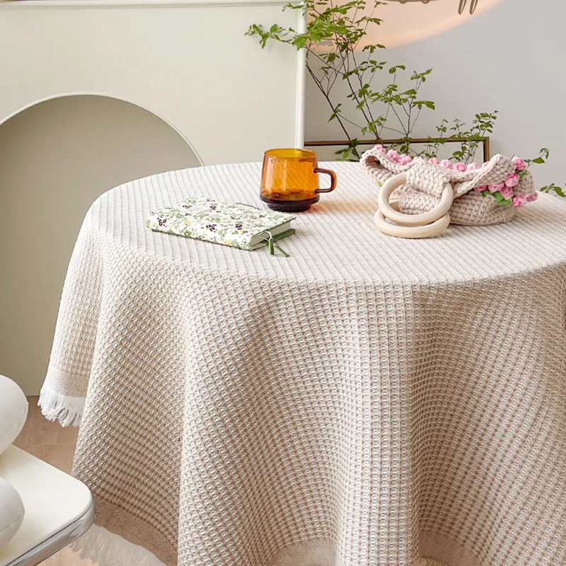 

French cotton and linen white lace table cloth coffee table high-quality round table cloth
