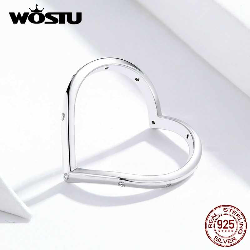 Женское кольцо в форме сердца WOSTU настоящее из стерлингового серебра 925 пробы