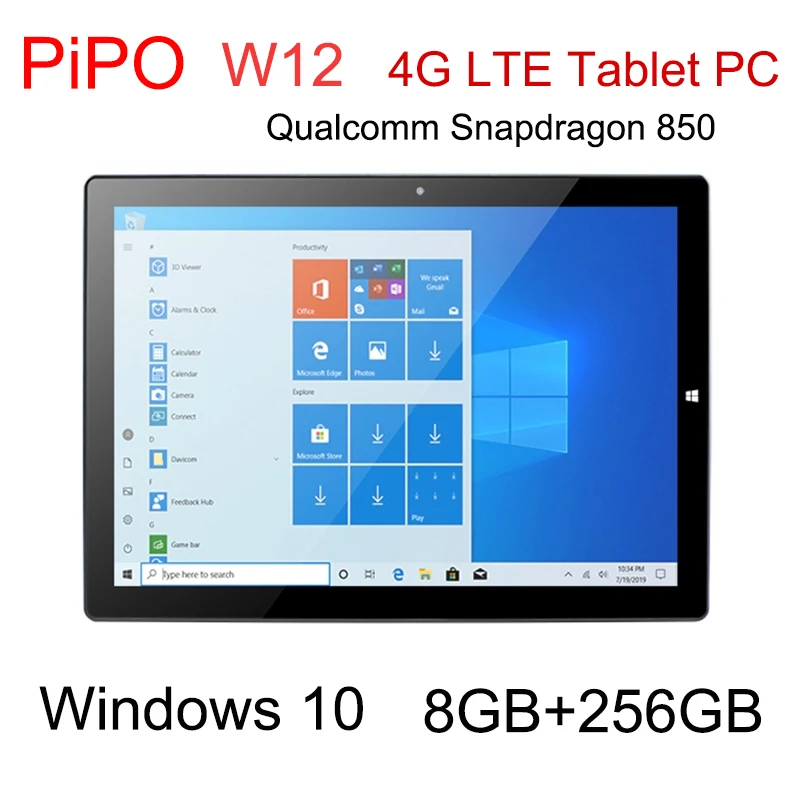 

PiPO W12 4G LTE Tablet PC 12.3 inch 8GB RAM 256GB ROM Windows 10 System Qualcomm Snapdragon 850 Octa Core 2.96GHz 10000mAh 13MP