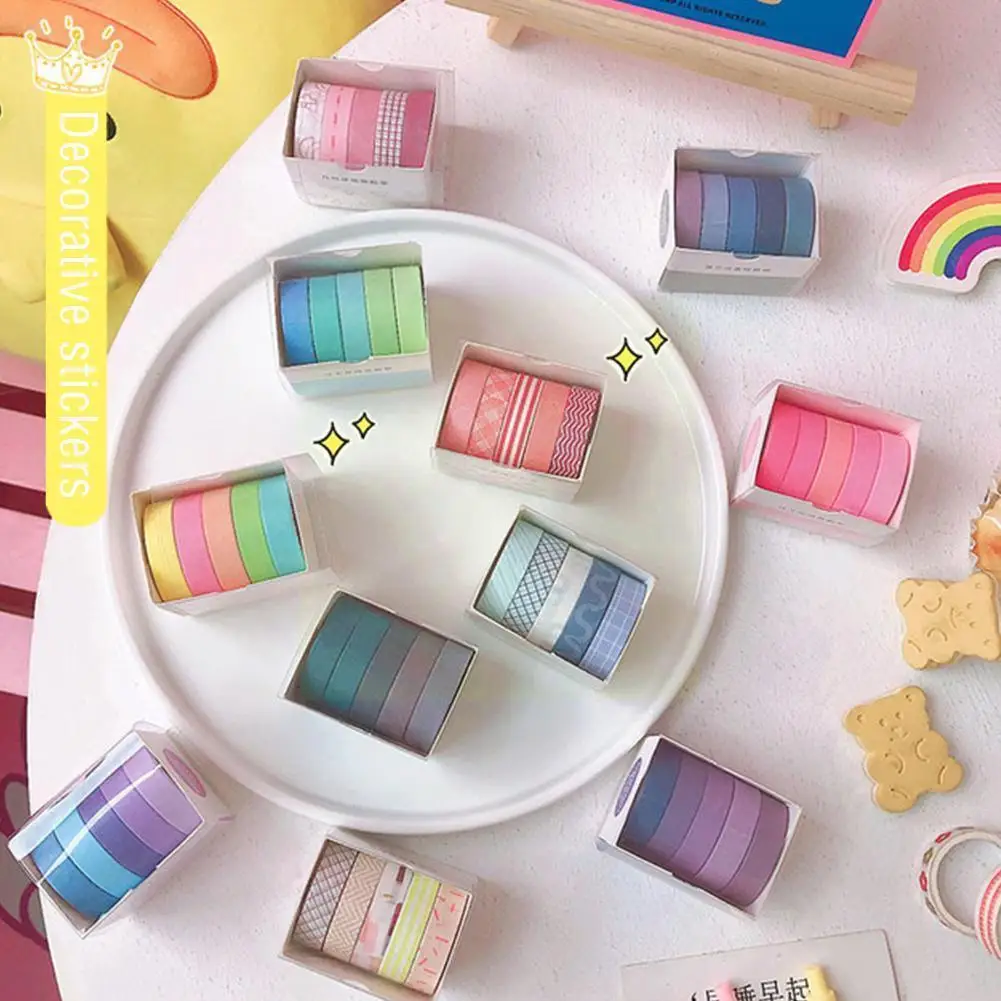 

5pcs/box Washi Tape Set Masking Tape Cute Scrapbook Stationery Tape Color Tape Pure School O8j9