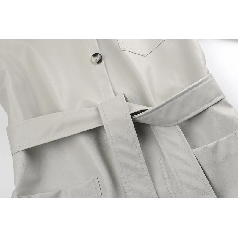 Повседневное женское длинное кожаное пальто повседневная женская кожаная